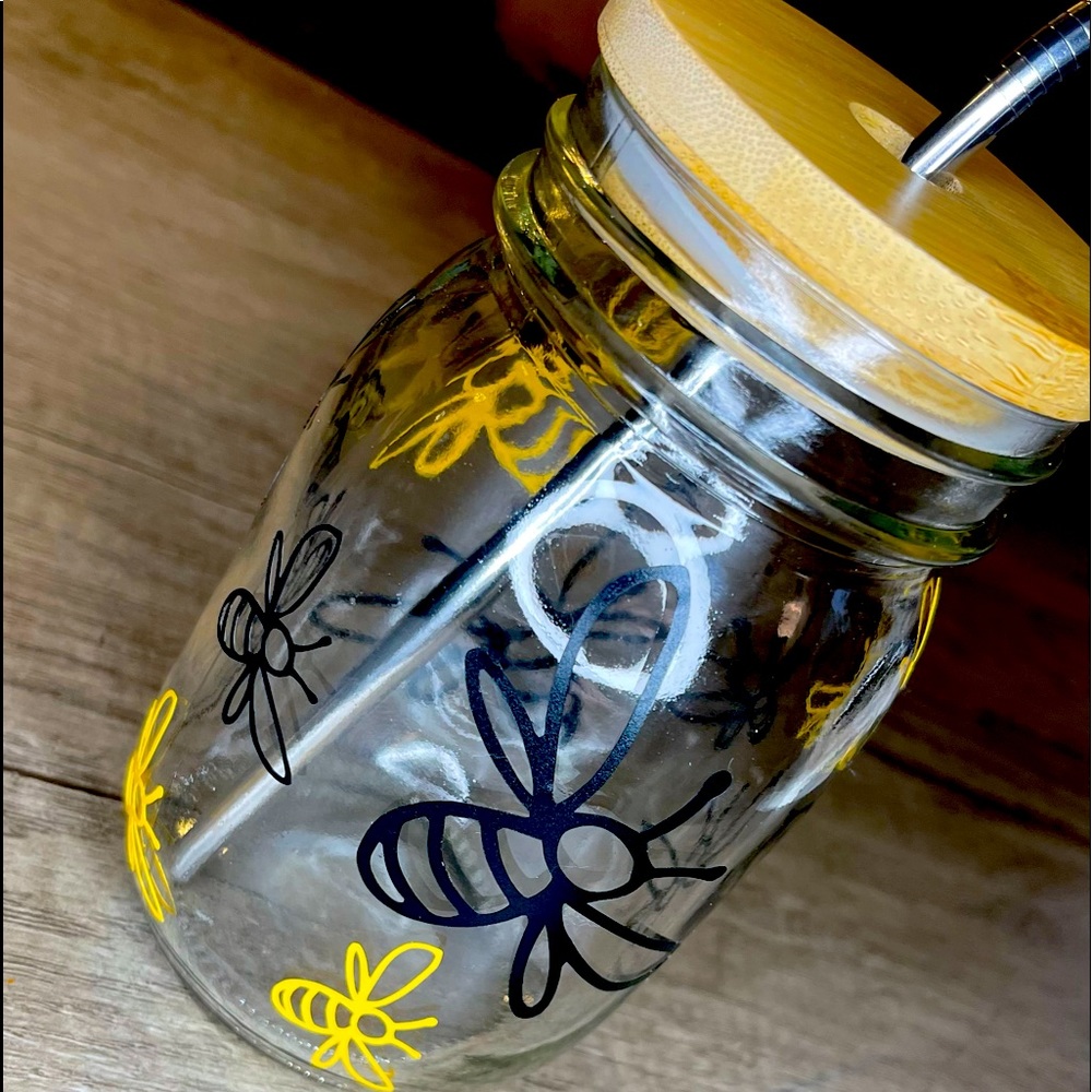 Honey Bee 16oz mason jar glass